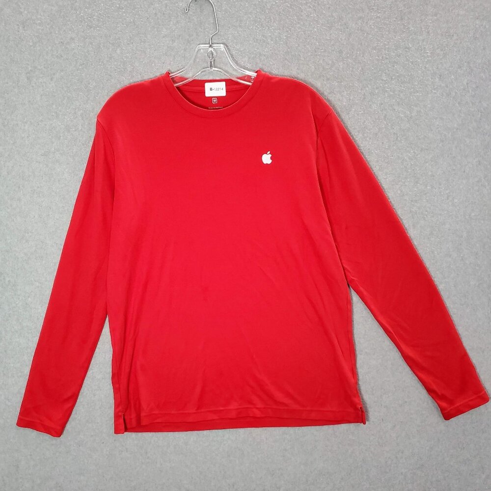 Apple Men Shirt Medium Red Logo Embroidered Crew Neck Long Sleeve Pullover Tee‎